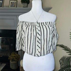 Fashion Nova Striped Off Shoulder Crop Top